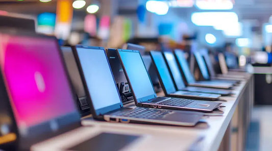 High-performance gaming laptops open during evaluation at PayMore Cumberland