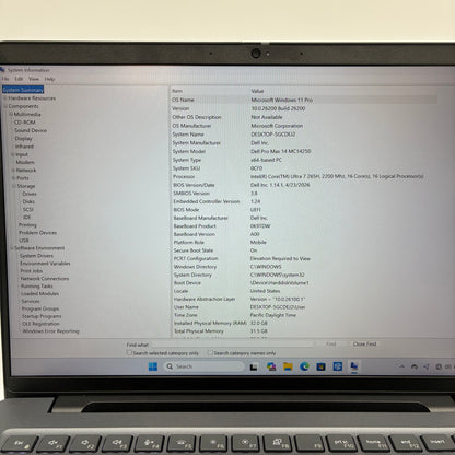 Dell Pro Max 14 MC14250 14" Core Ultra 7 265H 32GB RAM 512GB SSD 512GB SSD