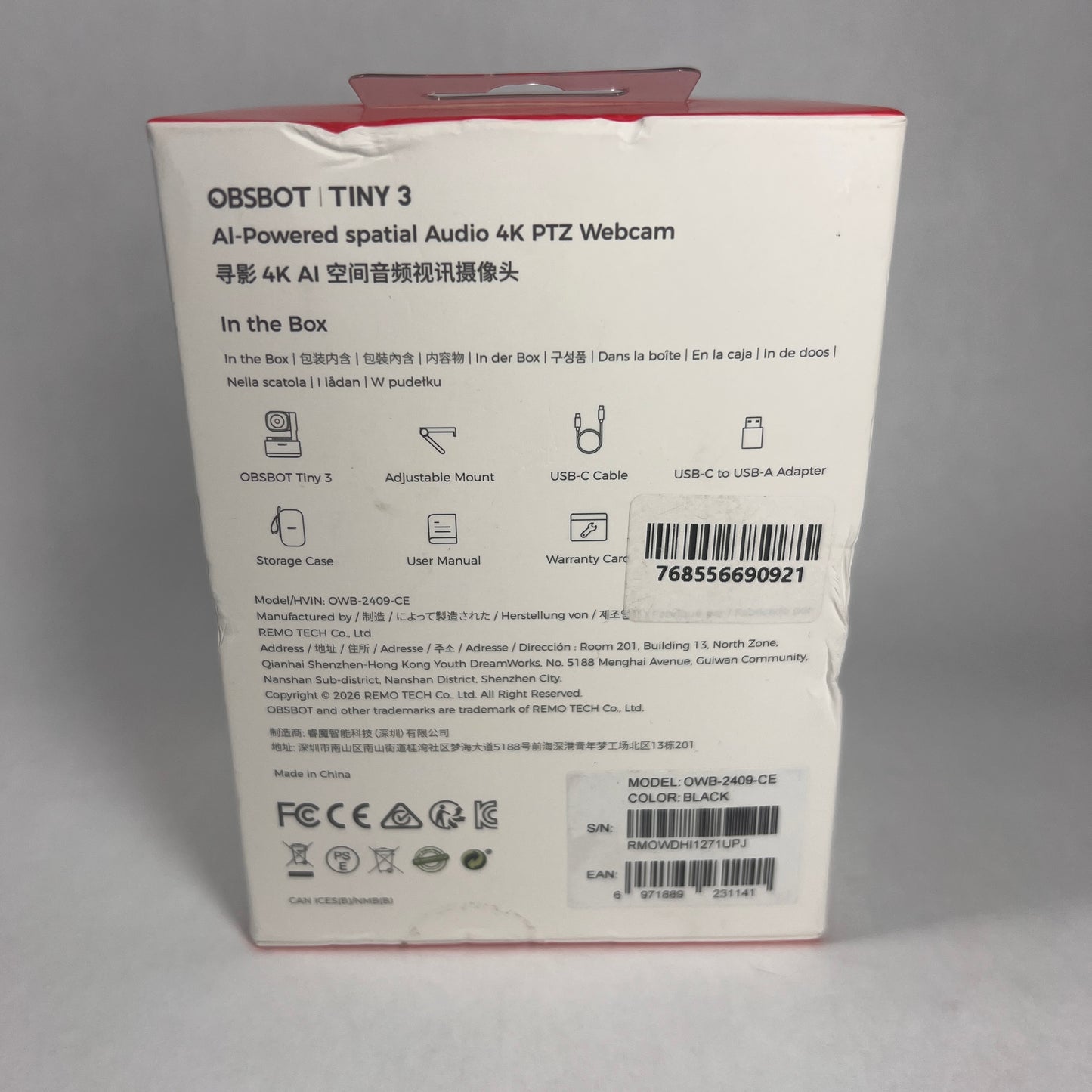 New OBSBOT TINY 3 RMOWDHI1271UPJ 50MP 4K Digital Camera