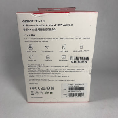 New OBSBOT TINY 3 RMOWDHI1271UPJ 50MP 4K Digital Camera